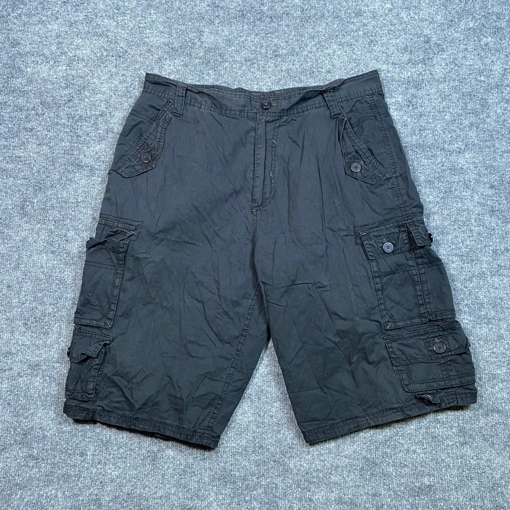 Southpole Mens Black Cargo Shorts Size 36 Relaxed Fit Cotton Utility Streetwear